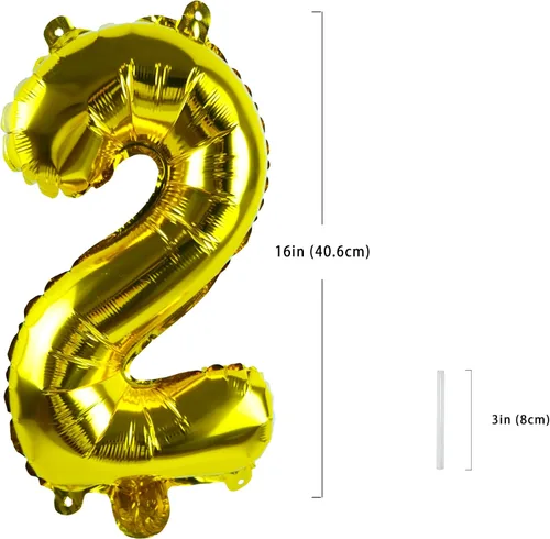Vista 2 de Globos dorados del número "2" de 16 pulgadas, letra individual de lámina de Mylar personalizada, colgantes, reutilizables para niñas, niños