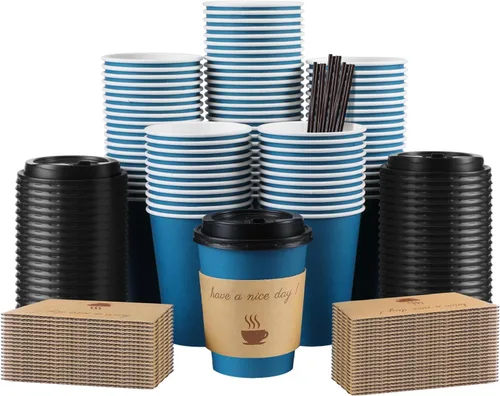 Vista 9 de Clawsoff - Paquete de 100 tazas de café de papel desechables de 16 onzas Azul marino-100Pack