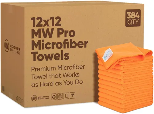 Vista 11 de MW Pro Bulk Paños de limpieza de microfibra al por mayor Negro - Caja: cantidad 384 Tamaño 12 "x 12" Toallas de microfibra premium
