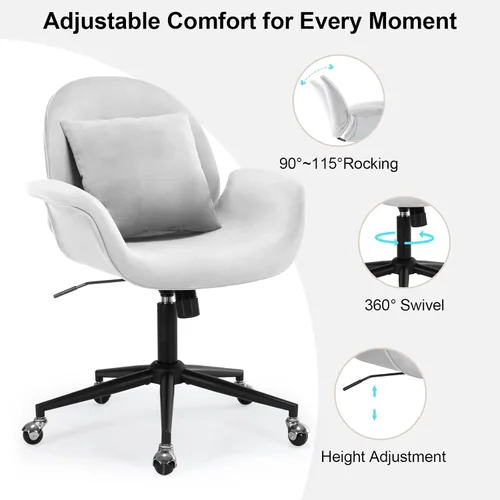 Vista 5 de Silla de escritorio de terciopelo, moderna silla de oficina en casa con altura ajustable giratoria para computadora ejecutiva con almohada, sillón