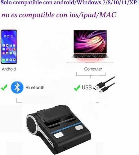 Vista 2 de No es compatible con iPhone/iPad/Mac, impresora térmica portátil Bluetooth de 3.150 in, solo compatible con Android/Windows, impresora inalámbrica
