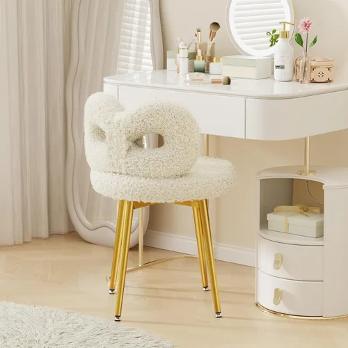 Vista 8 de ROOMTEC Silla de tocador giratoria con respaldo, silla de escritorio tapizada para niñas, tocador moderno para dormitorio, sala de estar