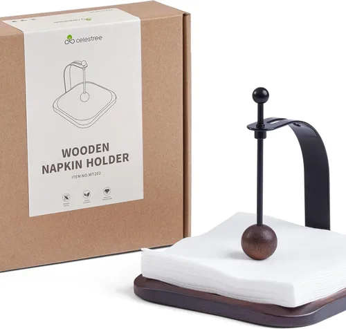 Vista 6 de Servilletero para mesa, servilleteros de madera para servilletas de papel, servilletero de cóctel, adecuado para cocina, restaurante, bar, oficina