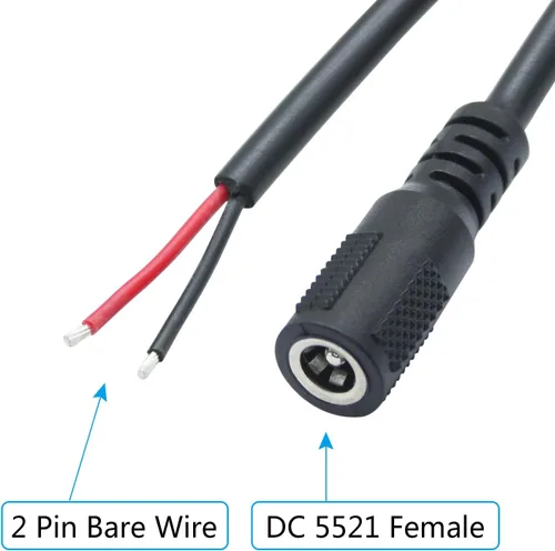 Vista 2 de Cable de alimentación de 12 V CC, 18 AWG 0.5 M/1.65 pies CC 0.217 in x 0.083 in enchufe hembra a cable desnudo cable de alimentación de extremo