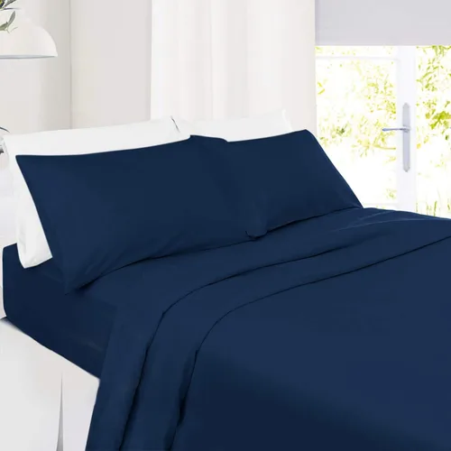 Vista 5 de Juego de sábanas 100% algodón de 800 hilos suaves de 4 piezas, sábanas transpirables para cama de tamaño Queen, se adapta a colchones de hasta 24
