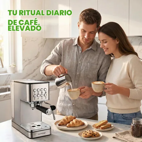 Vista 9 de NutriChef Máquina de café expreso de 20 barras con espumador de leche, tanque de agua extraíble de 1.8 cuartos de galón, cafetera para preparar café