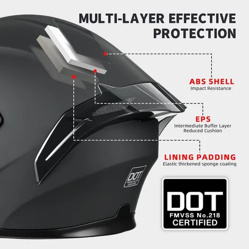 Vista 6 de Cascos de motocicleta modulares de cara completa, Casco de motocicleta de cara completa con certificación DOT, con visor abatible dual