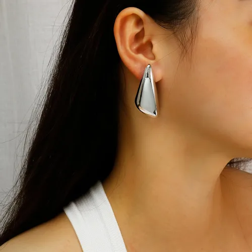 Vista 6 de Aretes colgantes gruesos de oro para mujer, chapados en oro, grandes, minimalistas, geométricos, largos, triangulares, exagerados, para mujer, a