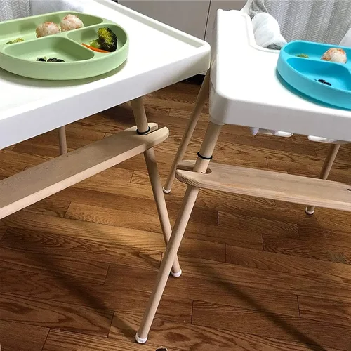 Vista 2 de Reposapiés para silla alta, reposapiés de madera de bambú natural compatible con accesorios para sillas altas IKEA Antilop, reposapiés ajustable