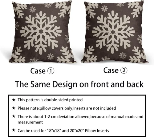 Vista 147 de Fundas de almohada decorativas de Navidad negras 40x40 cm con copos de nieve blancos de Navidad, juego de 2, temática rústica de invierno