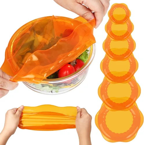 Vista 11 de Tapas elásticas de silicona para almacenamiento de alimentos en el refrigerador, fundas elásticas reutilizables para tazas, latas, tarros
