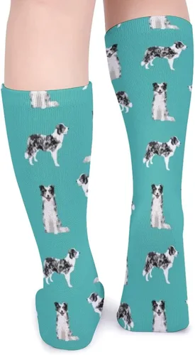 Vista 5 de Calcetines deportivos unisex novedosos, Border Collie Blue Merle Dog Turquoise para invierno, cálidos y acogedores, calcetines atléticos casuales