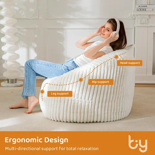 Vista 5 de BYBYME Silla Puf Gigante para Adultos y Niños, Puf Grande Cómodo y Acogedor, Sofá de Piso para Adolescentes, Sala de Estar, Juegos, Lectura, Beige