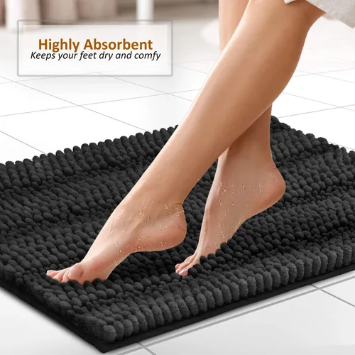Vista 5 de Clara Clark Tapetes para baño de felpilla, tapetes de baño de felpa ultra suaves, lavables a máquina, con parte trasera antideslizante, 44 x 26 Negro