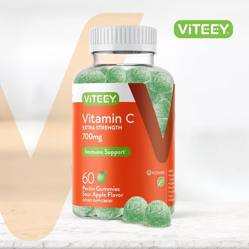 Vista 2 de Viteey - Gomitas masticables de vitamina C para adultos, 700 mg de fuerza extra Suplemento de apoyo inmunológico - Vegano, sin gluten - 60
