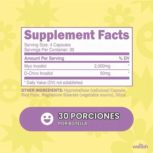 Vista 2 de Wellah Myo & D-Chiro Inositol para mujer 120 cápsulas, 30 porciones