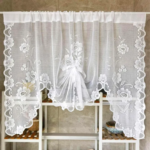 Vista 10 de Cenefa de cortina de encaje transparente con bordado floral negro, estilo princesa, estilo princesa, cenefa de cortina bordada en cascada