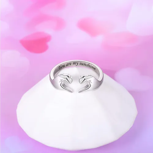 Vista 4 de Fookduoduo Anillos de abrazo para mujer, de plata de ley, ajustable, con texto en inglés "Always with You", anillos de joyería para parejas, anillos