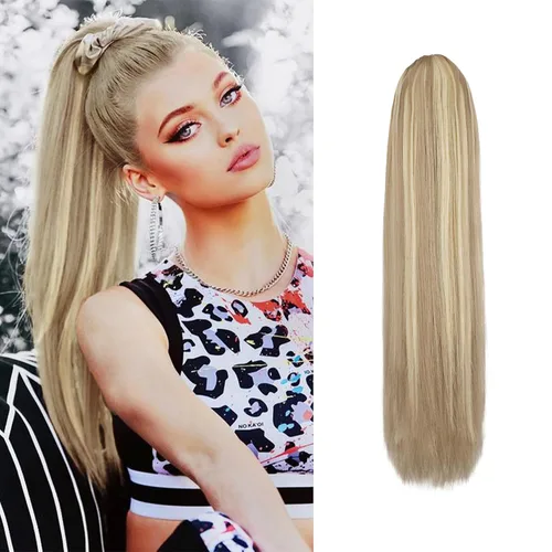 Vista 34 de Barsdar Extensión de cola de caballo marrón oscuro - Extensiones de cola de caballo cortas y rectas de 14 pulgadas con cordón para mujeres