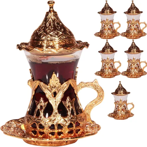 Vista 6 de Alisveristime Cakmali - Juego de té turco con 6 tazas de vidrio, 3.4 fl oz, dorado