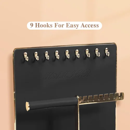Vista 5 de KAMIER Organizador de joyas, soporte para collares, estante colgante de 4 niveles con bandeja para aretes y agujeros. Torre de joyas para aretes