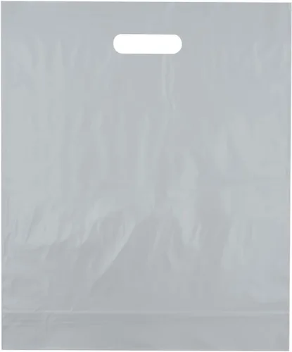 Vista 18 de Bolsas de compras de plástico con asas troqueladas de 9x12, negras, 100/cs – Bolsas marca directa