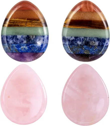 Vista 7 de TUMBEELLUWA Juego de 4 piedras de lágrima y pulgar, piedras curativas de chakras para aliviar la ansiedad, piedras de bolsillo de cuarzo pulido, 7 7
