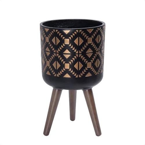 Vista 17 de D'vine Dev Maceta de 12 pulgadas con soporte, maceta alta de mediados de siglo con patas para plantas de interior, bronce/negro, 88-G-C-6