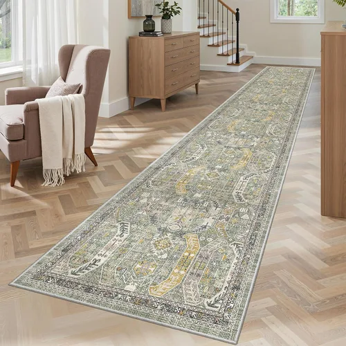 Vista 267 de Madane Alfombra lavable de 2 x 3 pies, alfombra de entrada pequeña, antideslizante, vintage, para entrada interior, alfombra de pelo bajo