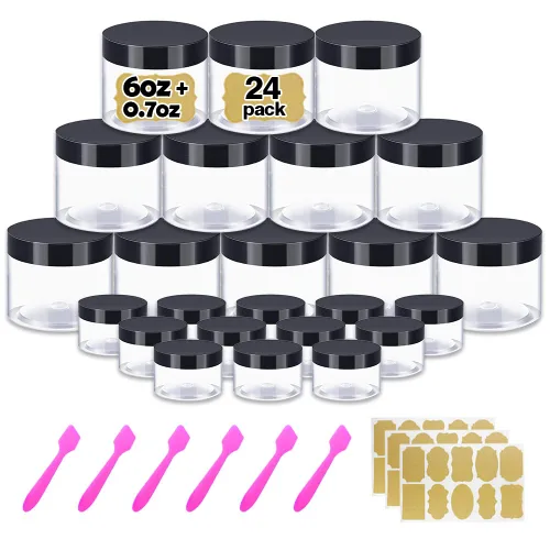 Vista 11 de Paquete de 12 recipientes pequeños de plástico de 4 onzas con tapas + paquete de 12 tarros de muestra de cosméticos de 0.7 oz/0.7 fl oz