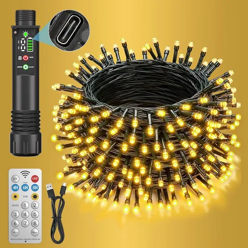 Vista 10 de Paquete de 2 tiras de luces recargables con control remoto, color blanco Blanco cálido