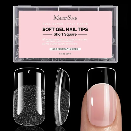 Vista 15 de MelodySusie Puntas de uñas cuadradas extralargas en X, 600 unidades, 12 tamaños, acrílico transparente, uñas a presión para extensiones de bricolaje