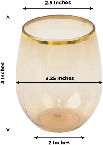 Vista 2 de Efavormart - Paquete de 12 copas de vino de plástico transparente ámbar dorado de 12 onzas con borde dorado, vasos reutilizables para bodas