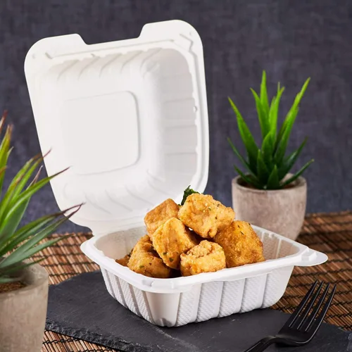 Vista 2 de KARAT EARTH Clamshell - Recipientes para alimentos para llevar [6"x6" - 400 unidades] Recipientes para llevar Aptos para microondas, seguros