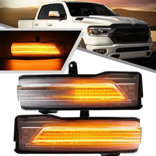 Vista 11 de 2 piezas de luces LED intermitentes secuenciales ámbar para espejo lateral para Dodge Ram 1500 2019-2024, indicador de intermitente, luz de señal