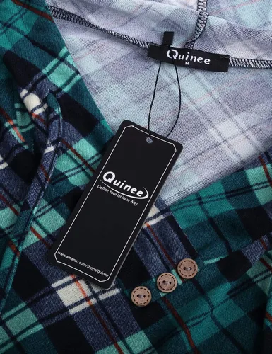 Vista 7 de QUINEE sudadera con capucha para mujer de manga larga a cuadros, bloque