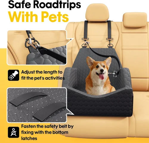 Vista 5 de Asiento de coche para perros pequeños y medianos, asiento elevado de espuma viscoelástica para perros de hasta 30 libras, asiento de coche