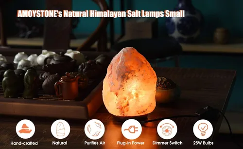 Vista 7 de AMOYSTONE Lámpara de sal pequeña de roca de sal natural del Himalaya con cable de atenuación UL y bombillas, 6-7 pulgadas, 3-4 libras, caja