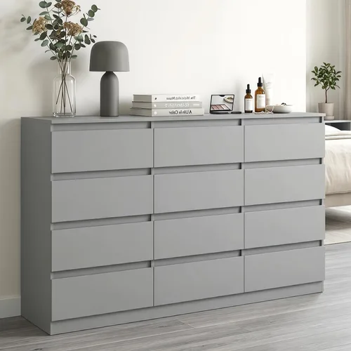 Vista 19 de Cómoda negra para dormitorio, cómoda moderna de 6 cajones con cajón profundo, amplia cómoda de almacenamiento, organizador de muebles