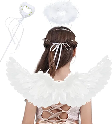 Vista 7 de Varita mágica de alas de ángel y halo para niños, disfraz de ángel para Halloween, fiesta de cosplay de Navidad