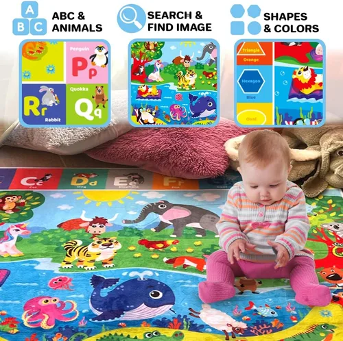 Vista 3 de QUOKKA Alfombra de juego para bebé para piso, alfombra ABC de superficie de felpa súper suave para niños pequeños y bebés, extra gruesa