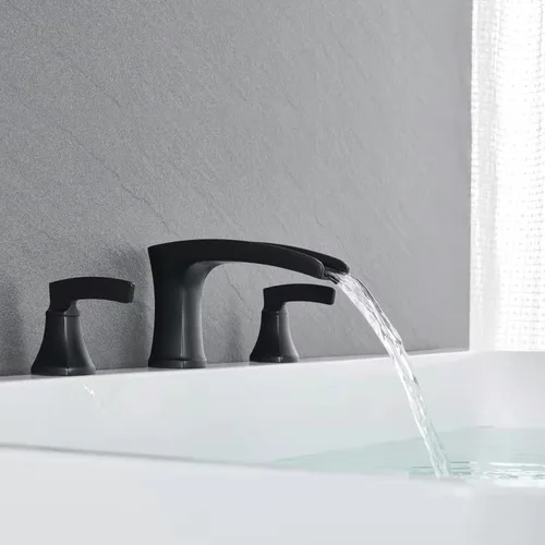 Vista 3 de Grifo de bañera romana, relleno de bañera en cascada, grifos de baño de latón de 3 agujeros con 2 asas Negro