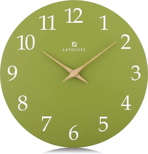 Vista 9 de Lafocuse Reloj de pared de madera azul marino de 12 pulgadas, funciona con pilas, simple y minimalista reloj de pared de cocina silencioso