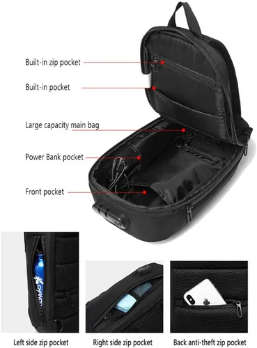 Vista 5 de OZUKO Sling Bag hombro pecho Crossbody Bolsas ligero impermeable pecho mochila con puerto de carga USB