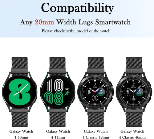 Vista 2 de Wanme Correa de repuesto para Samsung Galaxy Watch 4 de 1.575 in y 1.732 in, Galaxy Watch 4 Classic de 1.654 in y 1.811 in, para mujeres y hombres