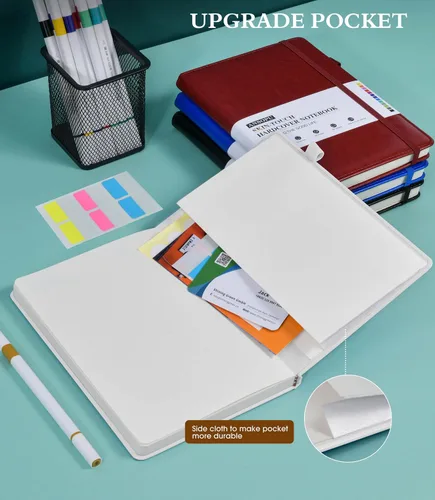Vista 7 de Ansopu - Cuaderno de diario forrado para escritura, papel grueso de 100 gsm A5, diario de cuero de tapa dura para mujer y hombre, diario de viaje