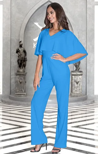 Vista 3 de KOH KOH Womens Long Pants Cape Short Sleeve V-Neck Pockets Jumpsuit Romper