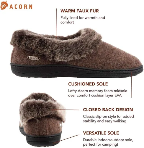 Vista 5 de Acorn Pantufla con cuello de chinchilla para mujer