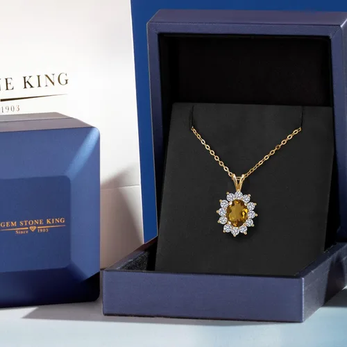 Vista 61 de Gem Stone King Collar con piedra natal ovalada de plata chapada en oro amarillo de 18 quilates, ovalado de 0.315 x 0.236 in, collares con colgante