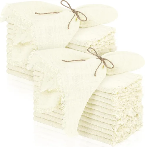Vista 8 de TURSTIN 12 Piezas de Servilleta de Lino de Algodón Servilleta de Tela Hecha a Mano con Flecos 17 x 17 Pulgadas Servilletas Suave para Cenas Bodas
